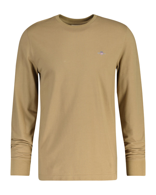 T-shirt z długim rękawem męski slim fit beżowy