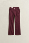 Jeansy kolorowe damskie flare fit bordowe