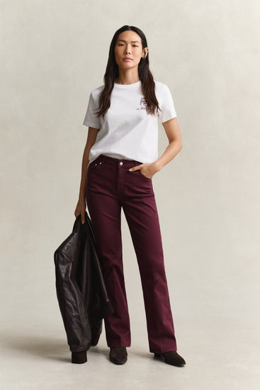Jeansy kolorowe damskie flare fit bordowe