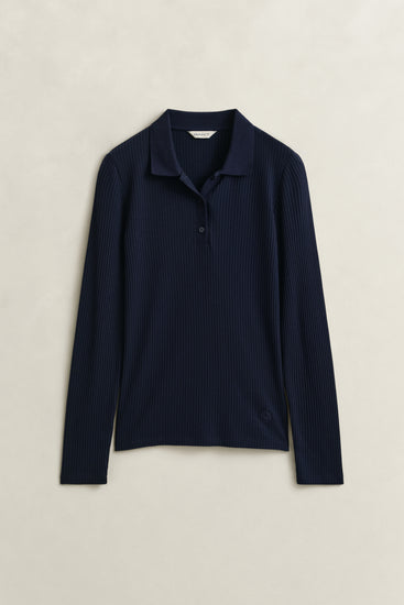 Koszulka polo prążkowana damska slim fit granatowa
