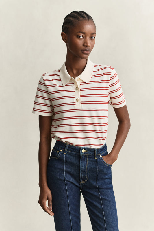 Koszulka polo damska w paski regular fit