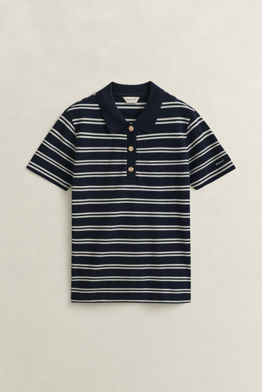 Koszulka polo damska w paski regular fit granatowa