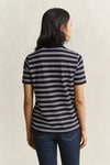 Koszulka polo damska w paski regular fit granatowa