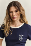 T-shirt Yale damski slim fit granatowy