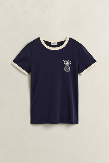 T-shirt Yale damski slim fit granatowy