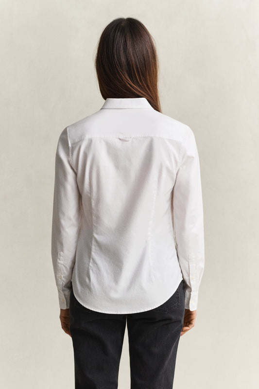 Koszula damska z długim rękawem slim fit biała