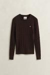 Sweter damski z okrągłym kołnierzykiem slim fit brązowy