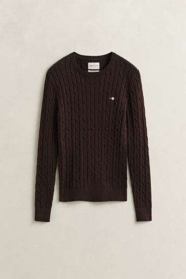 Sweter damski z okrągłym kołnierzykiem slim fit brązowy
