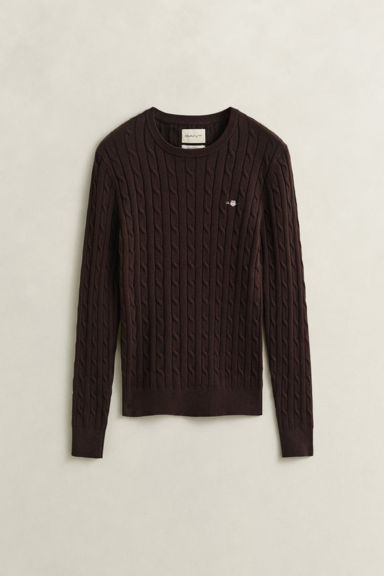 Sweter damski z okrągłym kołnierzykiem slim fit brązowy