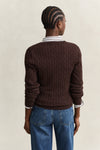 Sweter damski z dekoltem V z długim rękawem slim fit brązowy
