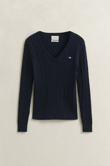 Sweter damski z dekoltem V slim fit granatowy