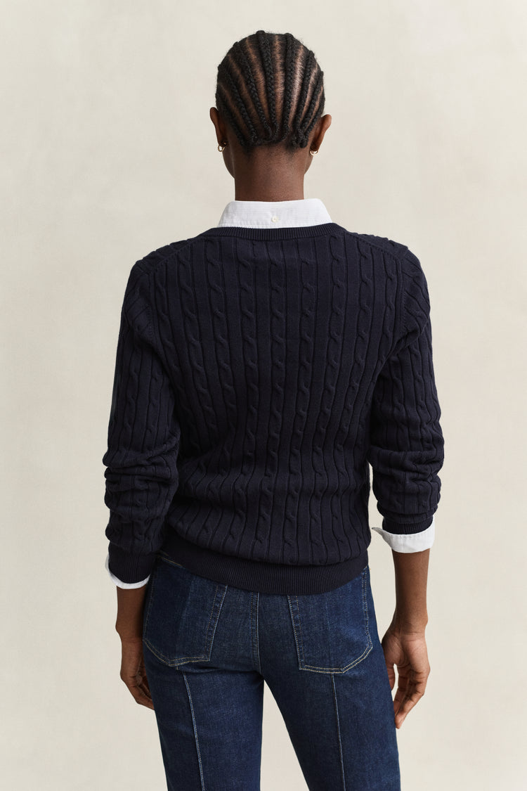 Sweter damski z dekoltem V slim fit granatowy