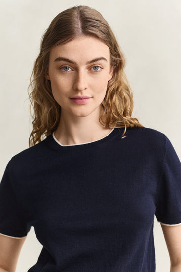 Sweter z krótkim rękawem damski granatowy