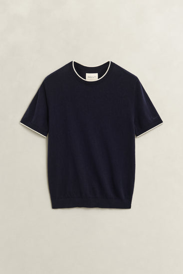 Sweter z krótkim rękawem damski granatowy