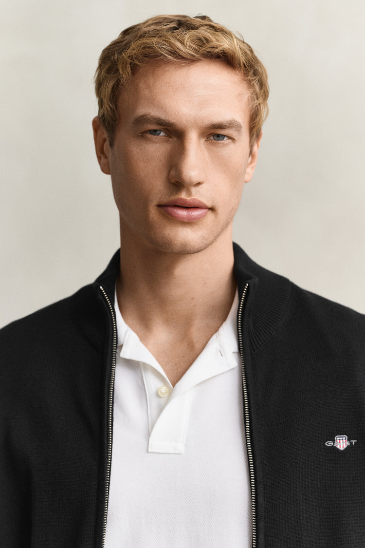 Sweter męski z zamkiem z długim rękawem regular fit czarny