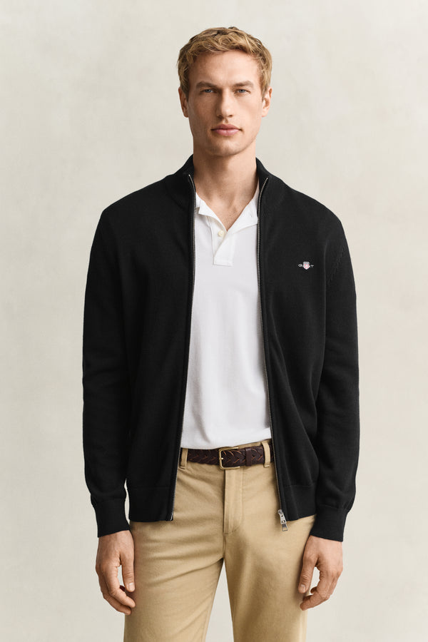 Sweter męski z zamkiem z długim rękawem regular fit czarny