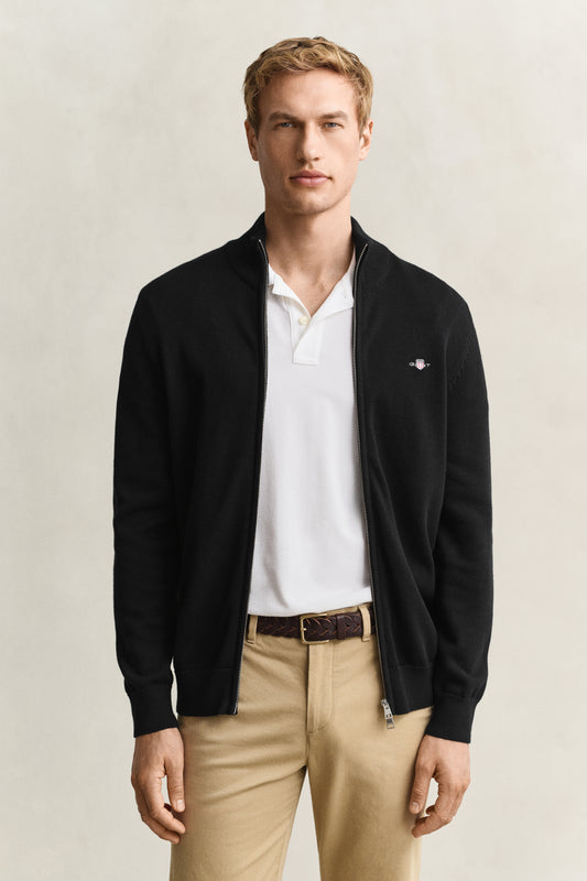 Sweter męski z zamkiem z długim rękawem regular fit czarny