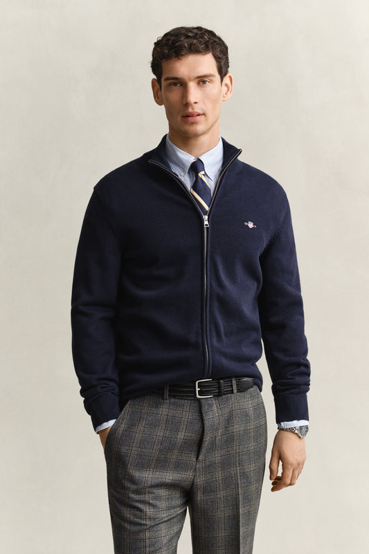 Sweter męski z zamkiem regular fit granatowy