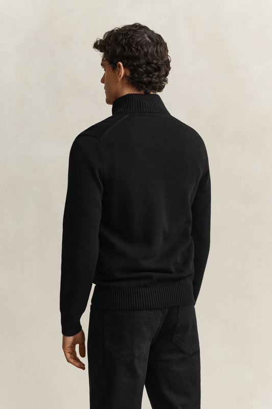 Sweter męski z zamkiem do połowy regular fit czarny
