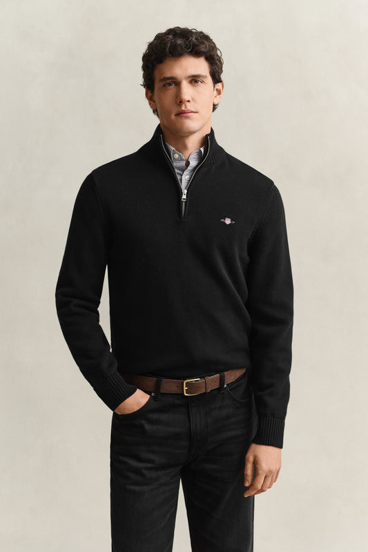 Sweter męski z zamkiem do połowy regular fit czarny