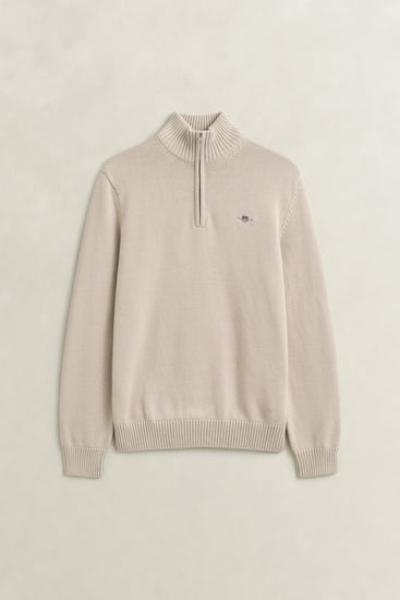 Bawełniany sweter męski half zip kremowy
