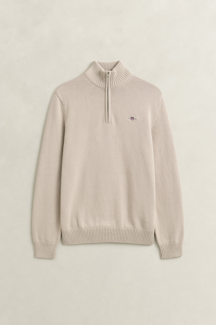Bawełniany sweter męski half zip kremowy