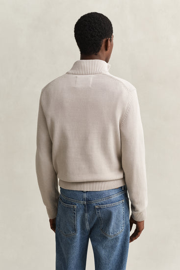 Bawełniany sweter męski half zip kremowy