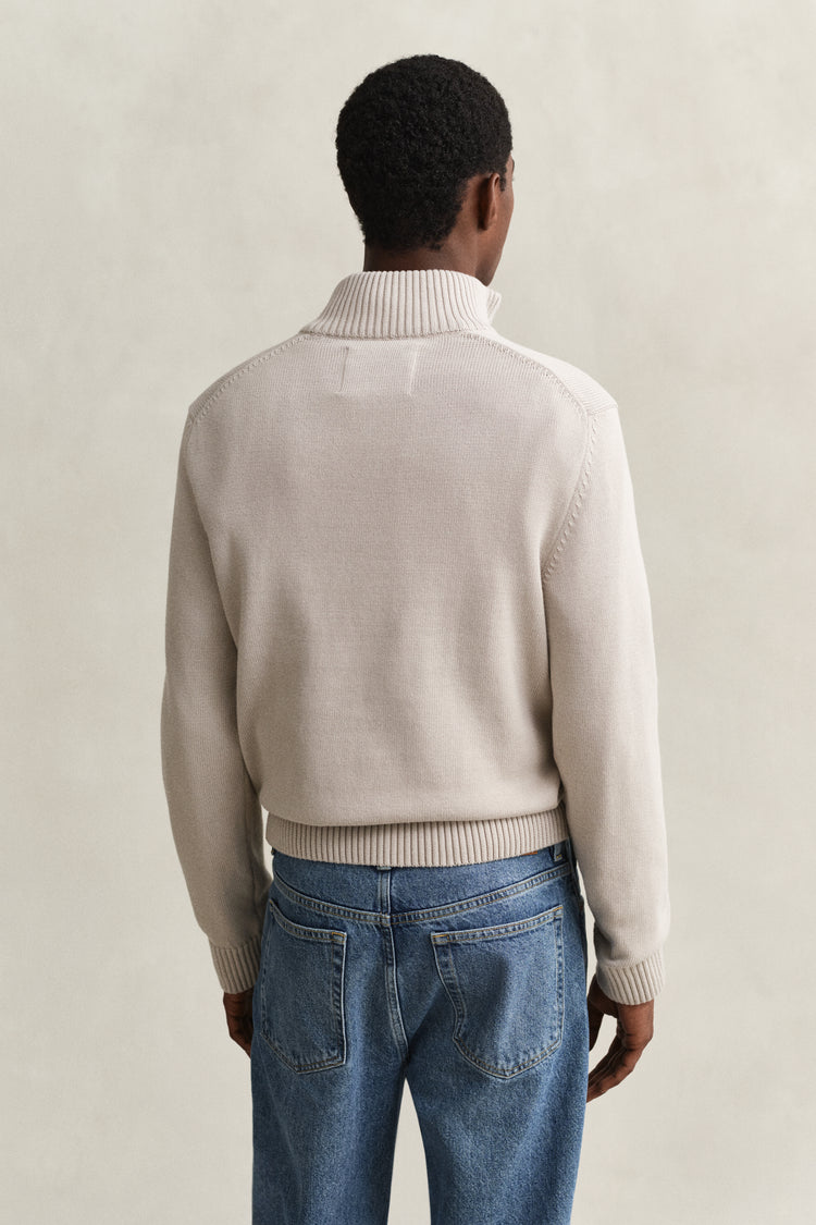 Bawełniany sweter męski half zip kremowy