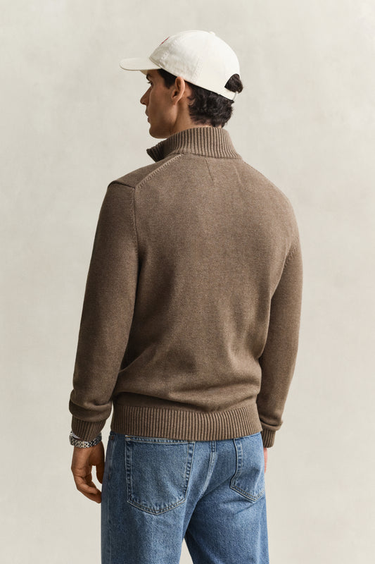 Bawełniana bluza męska half zip brązowa