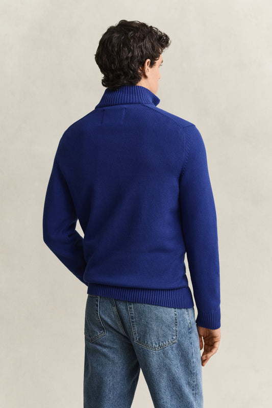Bawełniany sweter męski half zip niebieski