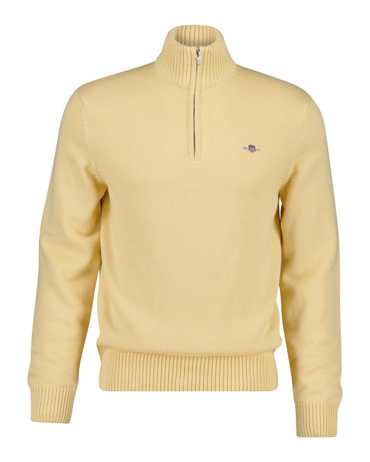 Bawełniany sweter męski half zip żółty
