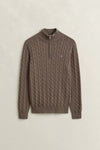 Bawełniany sweter męski w warkocze half zip beżowy