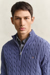 Bawełniany sweter męski half zip regular fit niebieski