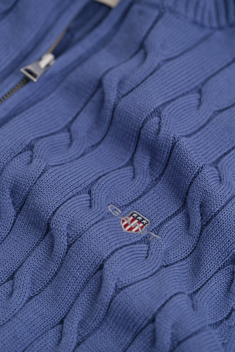 Bawełniany sweter męski half zip regular fit niebieski