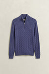 Bawełniany sweter męski half zip regular fit niebieski