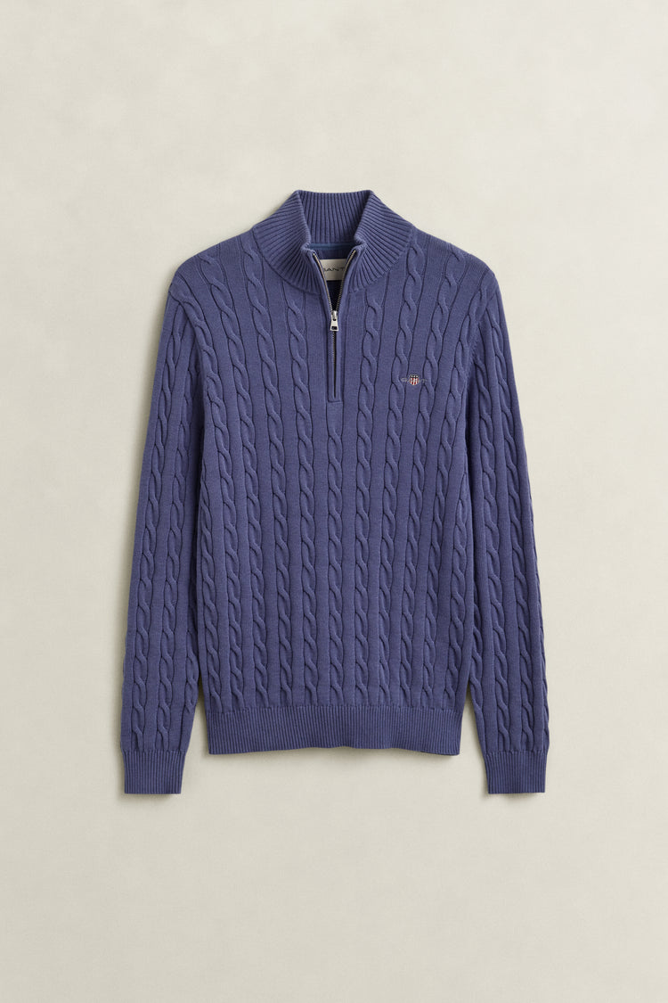 Bawełniany sweter męski half zip regular fit niebieski