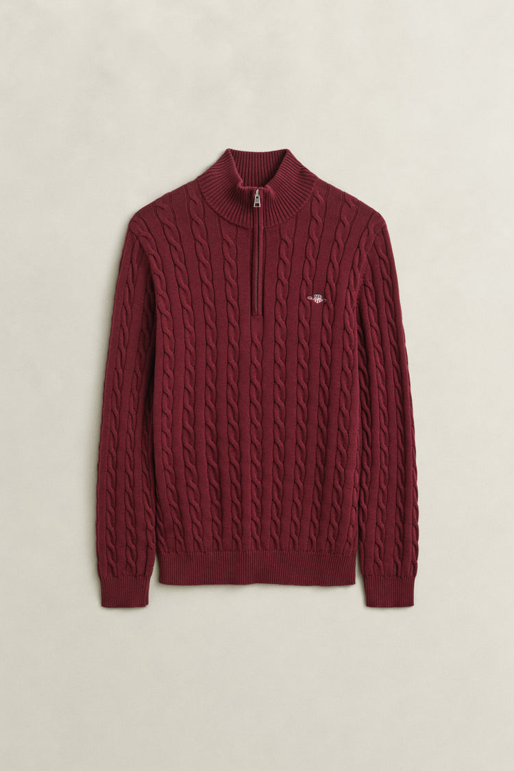 Bawełniany sweter męski half zip regular fit bordowy