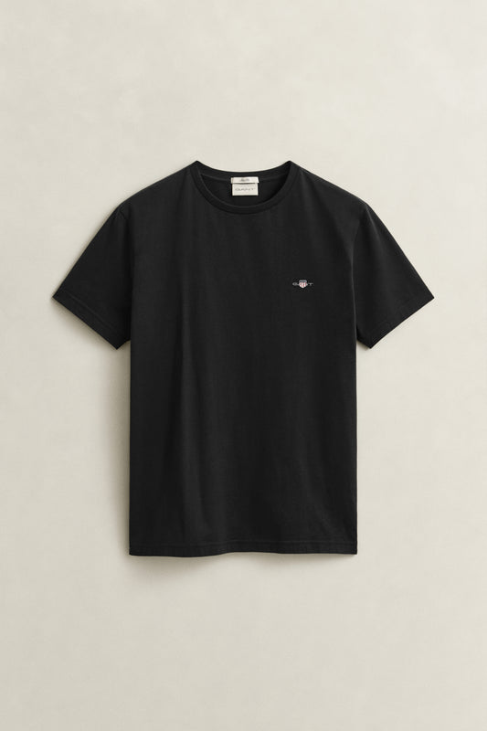 T-shirt męski z okrągłym dekoltem slim fit czarny