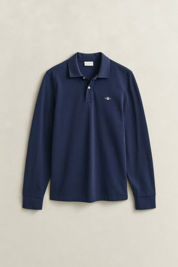 Koszulka polo męska z długim rękawem regular fit granatowa
