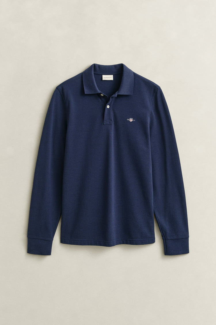 Koszulka polo męska z długim rękawem regular fit granatowa