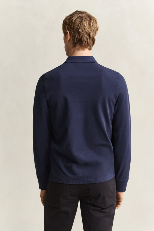 Koszulka polo męska z długim rękawem regular fit granatowa