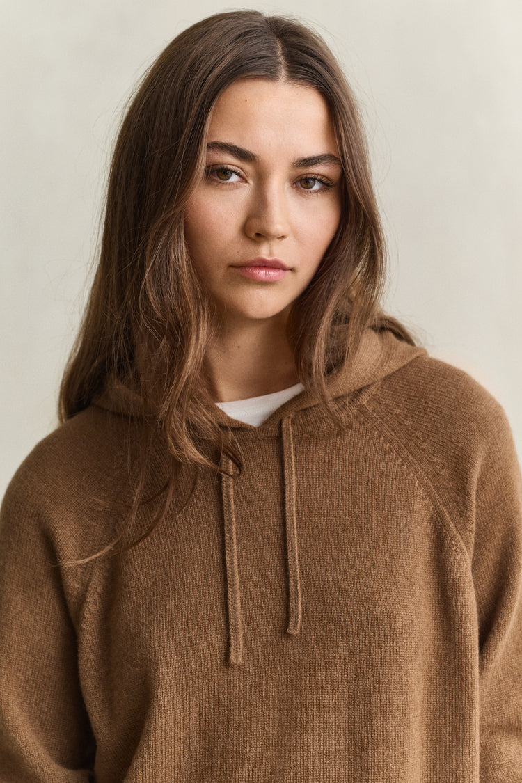 Bluza damska z kapturem relaxed fit brązowa