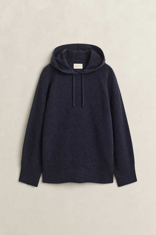 Wełniana bluza damska z kapturem relaxed fit granatowa