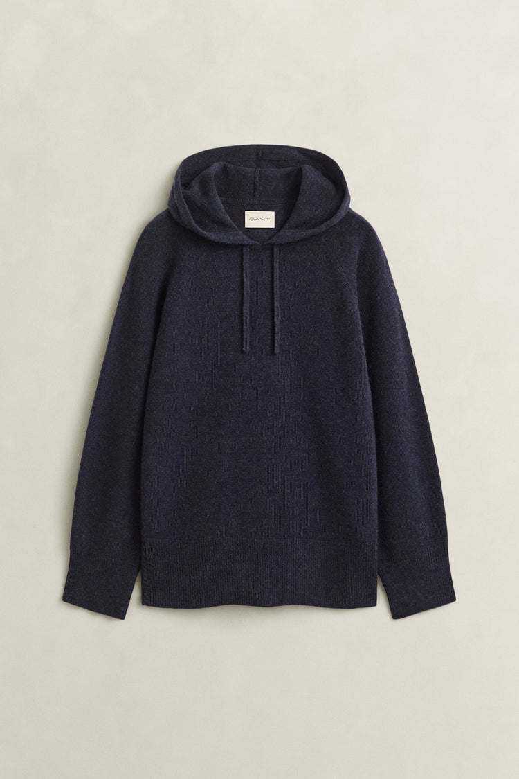 Wełniana bluza damska z kapturem relaxed fit granatowa