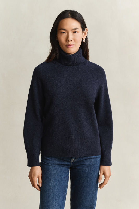 Wełniany sweter damski relaxed fit granatowy