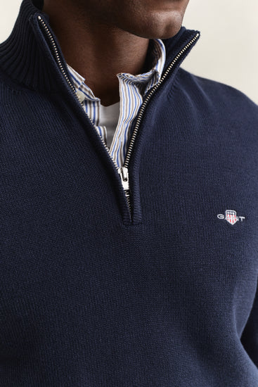Sweter męski z zamkiem do połowy regular fit granatowy