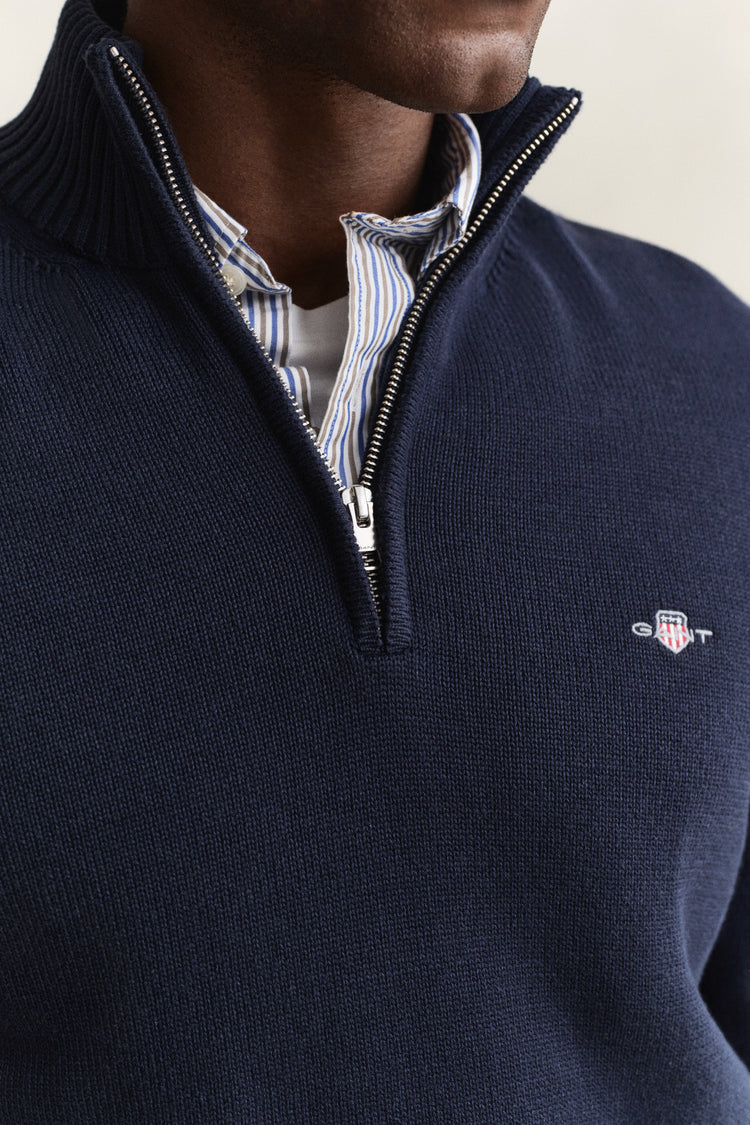 Sweter męski z zamkiem do połowy regular fit granatowy