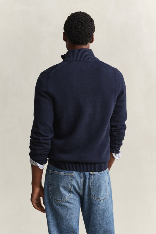Sweter męski z zamkiem do połowy regular fit granatowy