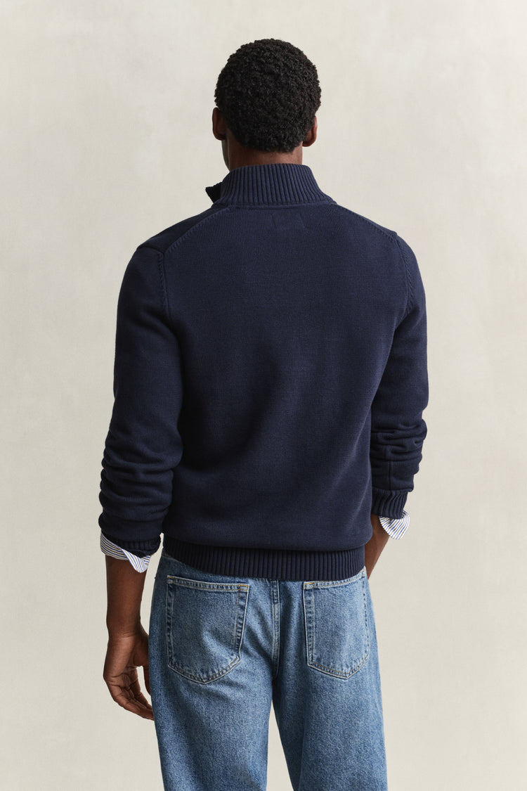 Sweter męski z zamkiem do połowy regular fit granatowy