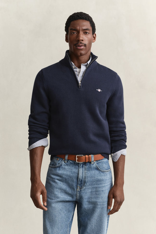 Sweter męski z zamkiem do połowy regular fit granatowy